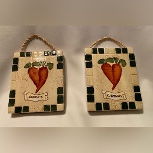 Beautiful Porcelain Trivet Carrots (2) Ceramic Wall Hangings Kitchen Decor 5x4"